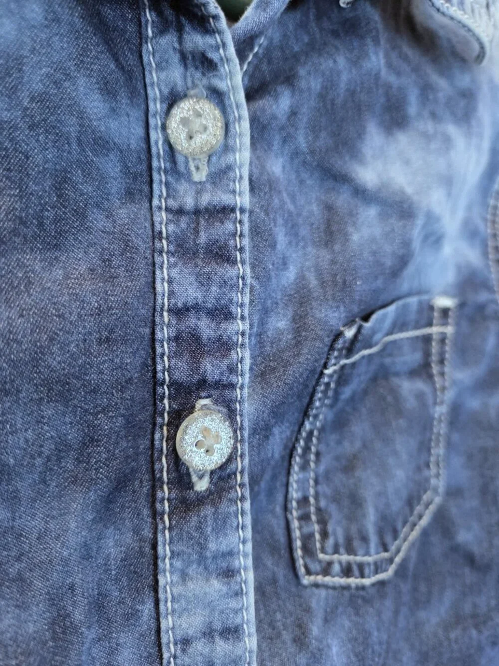 NWOT Justice Blue Marble Dyed Button Down Shirt with Glitter Buttons Size 10